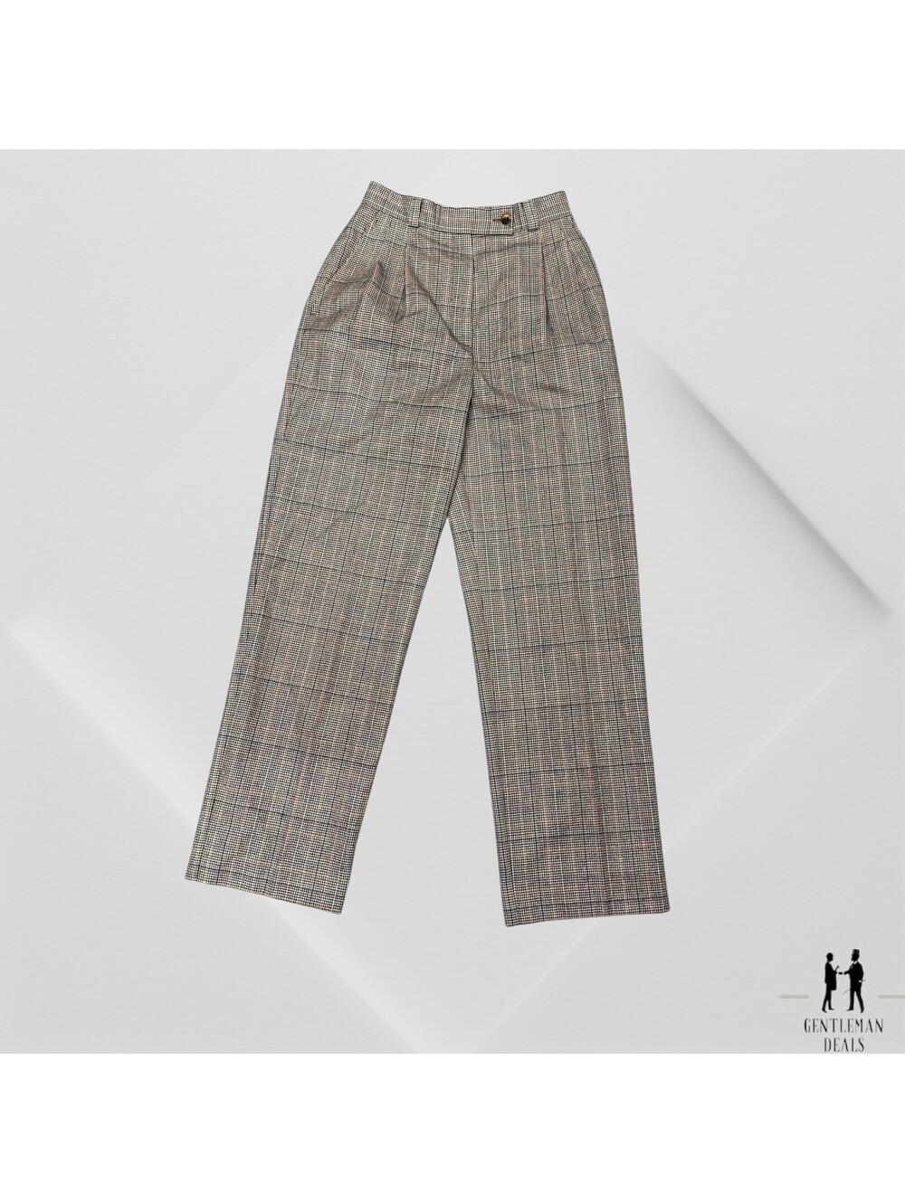 Bernard Zins Saks tan brown plaid wool cashmere pleated trousers pants 0